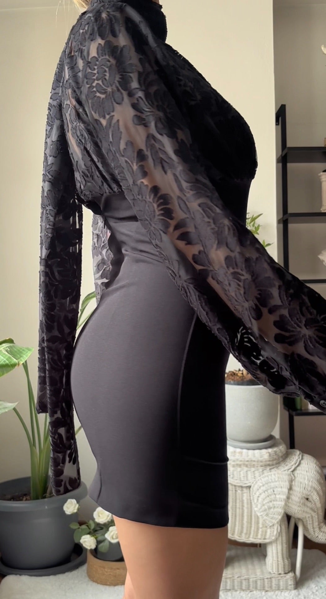 Çicek baskı balon kol elbise