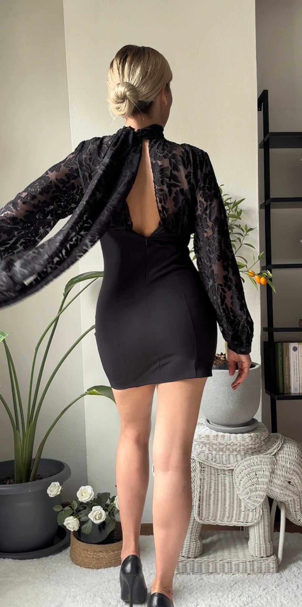 Çicek baskı balon kol elbise