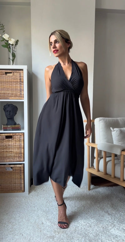 Premium sırt detay siyah elbise