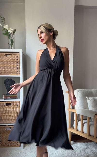 Premium sırt detay siyah elbise