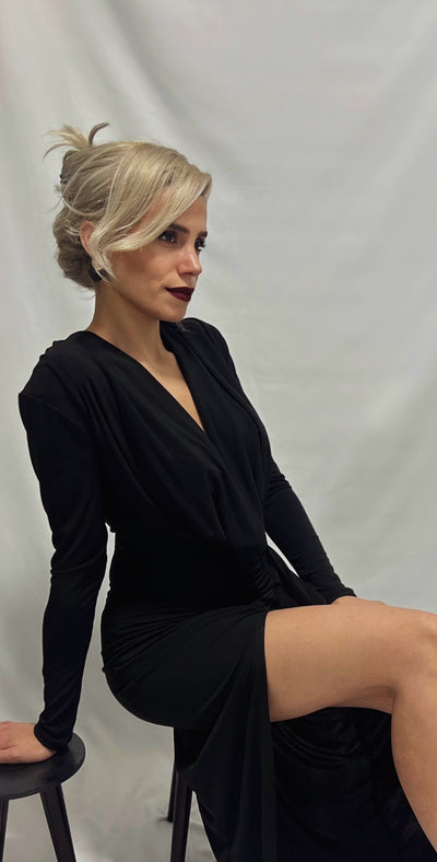 SİYAH YIRTMAÇ DETAY GECE ELBİSE