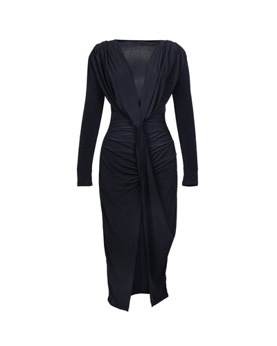 SİYAH YIRTMAÇ DETAY GECE ELBİSE